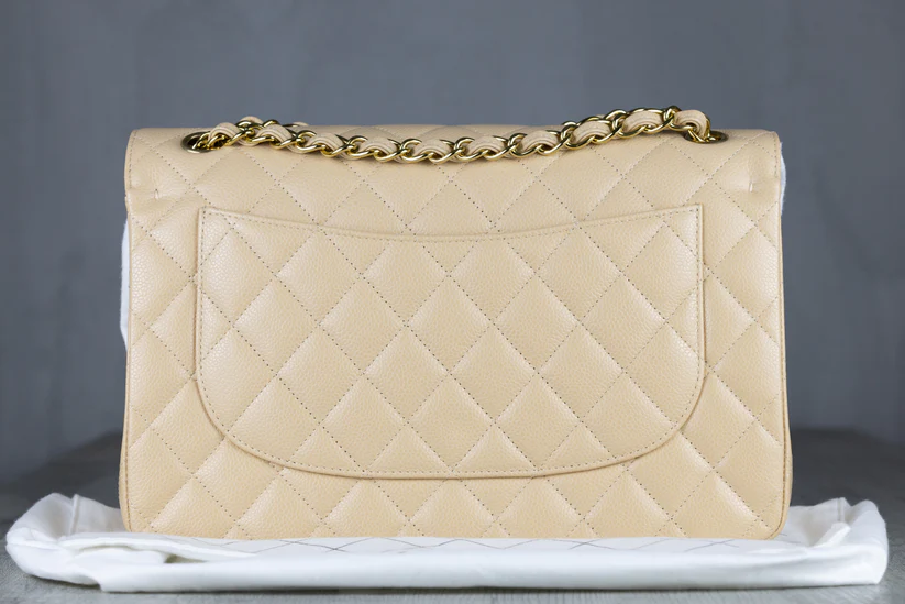 ChanelA58600Y01864JumboClassicDoubleFlapBaginBeigeQuiltedCaviarLeatherwithGold-ToneHardware30cmx20cmx10cm-2