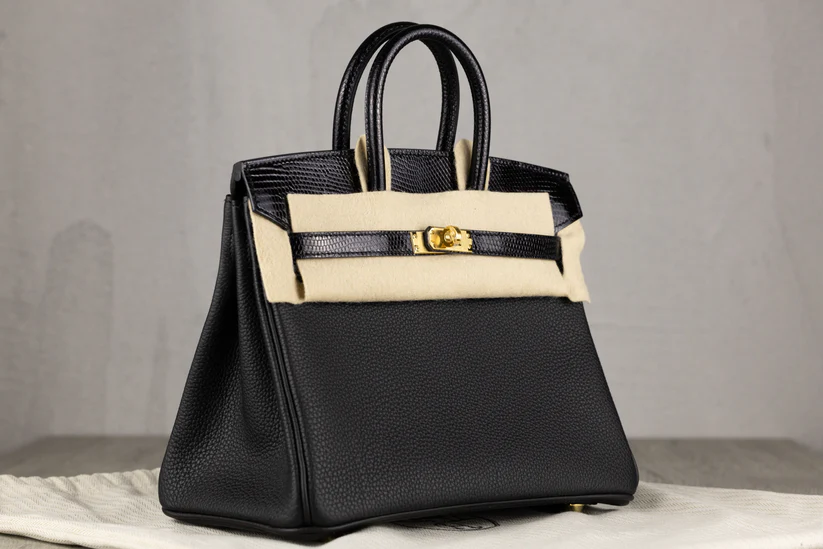 HermesB25Birkin25RetourneTouchBaginBlackEpsom_ShinyBlackLizardLeatherwithGoldHardware-4