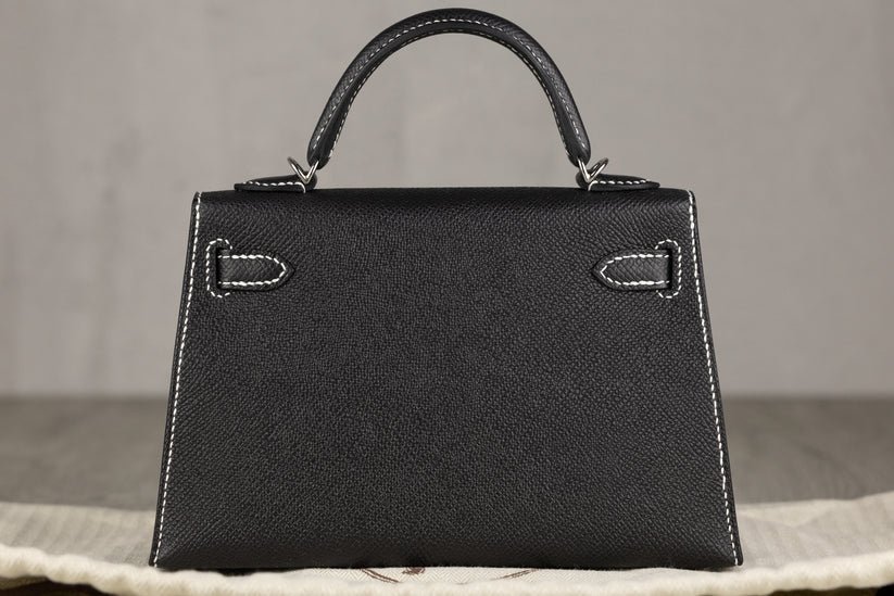 HermesK20MiniKellyII20SellierBaginBlackEpsomLeatherandWhiteStitchingwithPalladiumHardware-2