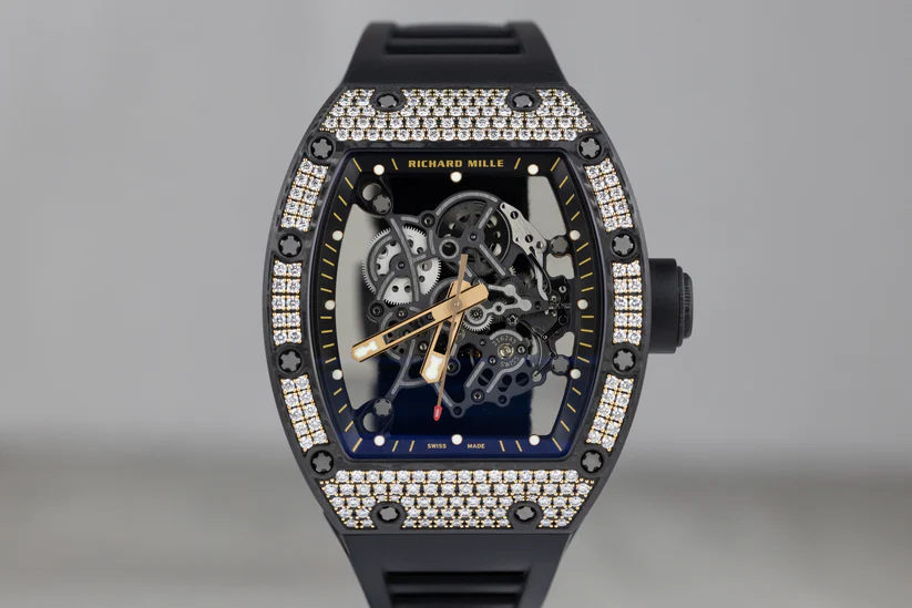 RichardMilleRM055BubbaWatsonBlackDiamond42.7mmx49.9mmCarbonTPTFactoryDiamondSkeletonizedDial2020-1