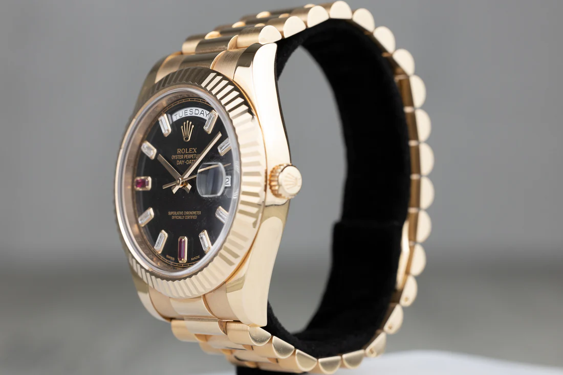 Rolex218235Day-DateII41mmRoseGoldBlackRubyDiamondDial2015-3