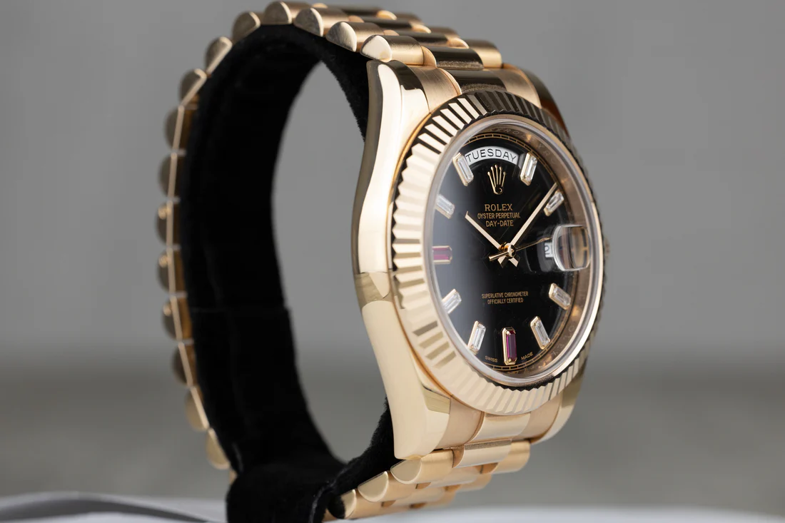 Rolex218235Day-DateII41mmRoseGoldBlackRubyDiamondDial2015-4